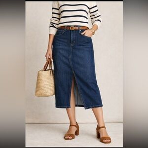 J. Crew Denim Midi Skirt Front Slit Dark Wash Classic Straight Size 29